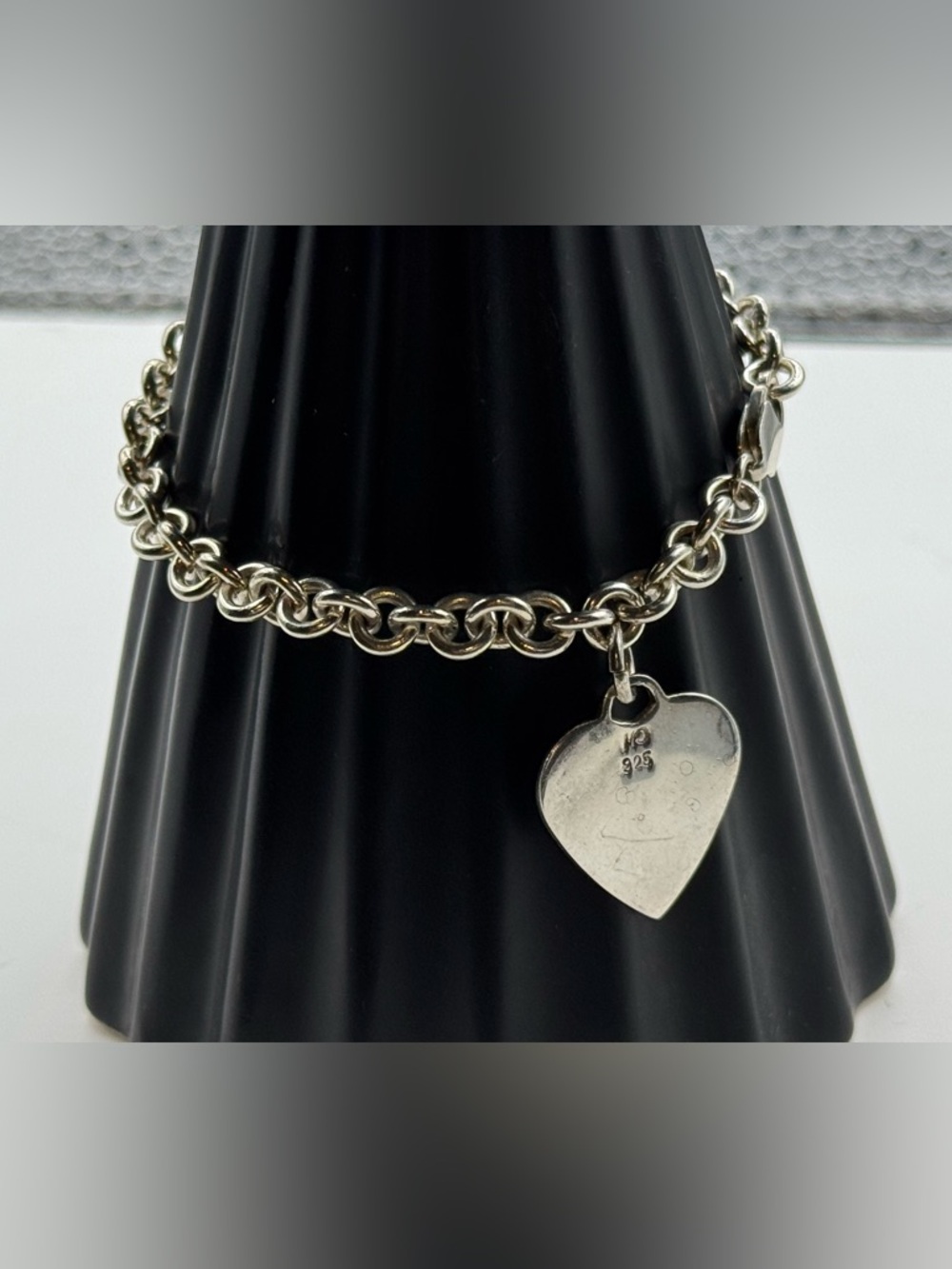 Vintage 925 Sterling Silver Heart Charm Bracelet - Silver